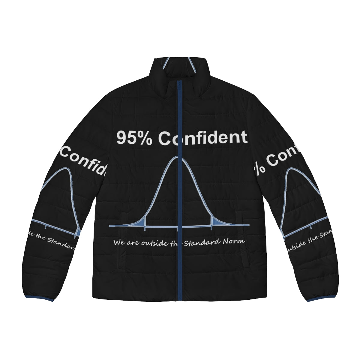 A stylish puffer jacket with a '95% Confident' graphic, perfect for data scientists, math nerds, and tech-savvy individuals.