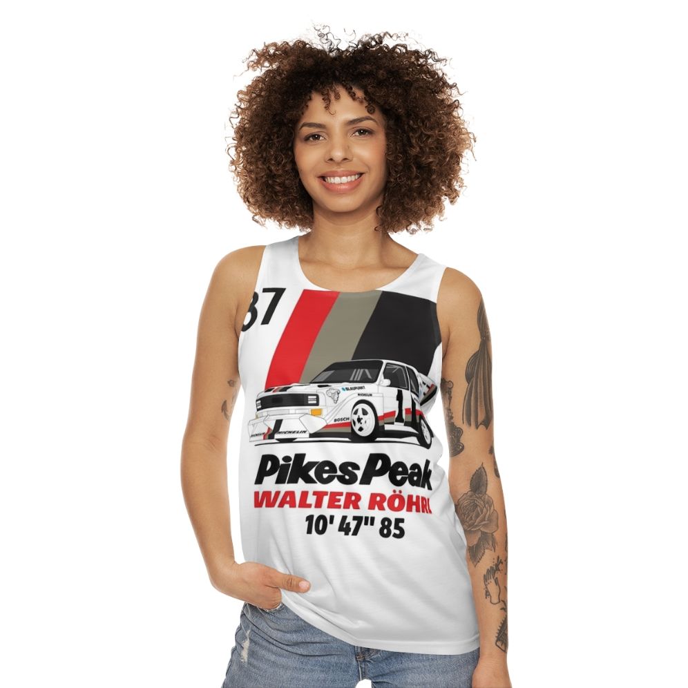 Walter Rohrl Pikes Peak Vintage Rally Car Unisex Tank Top - women