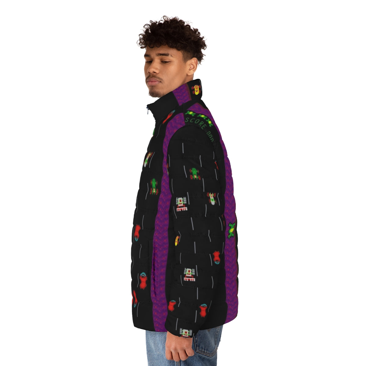 Frogger Puffer Jacket - Retro Gaming Inspired Outerwear - men side left