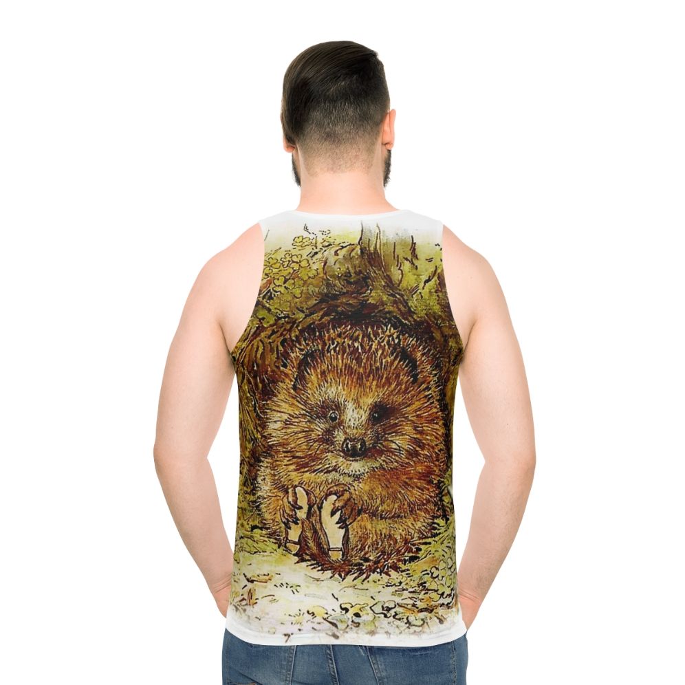 Beatrix Potter inspired unisex tank top with hedgehog design - men back