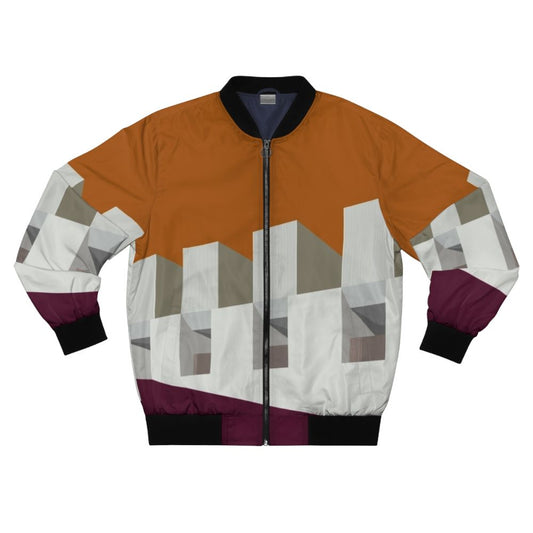 Modernist abstract bomber jacket with geometric shapes and straight lines