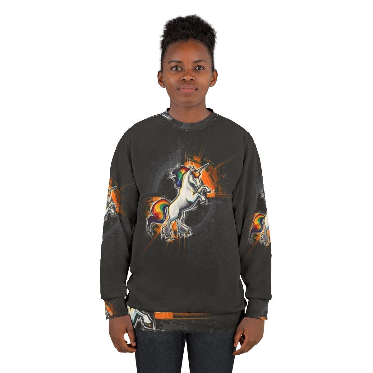 Death metal unicorn sweatshirt with dark gothic design - women