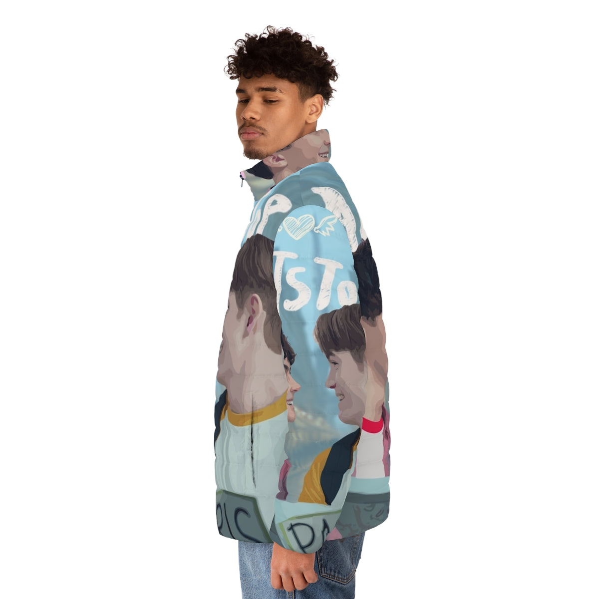 Heartstopper Netflix Puffer Jacket with Characters - men side left