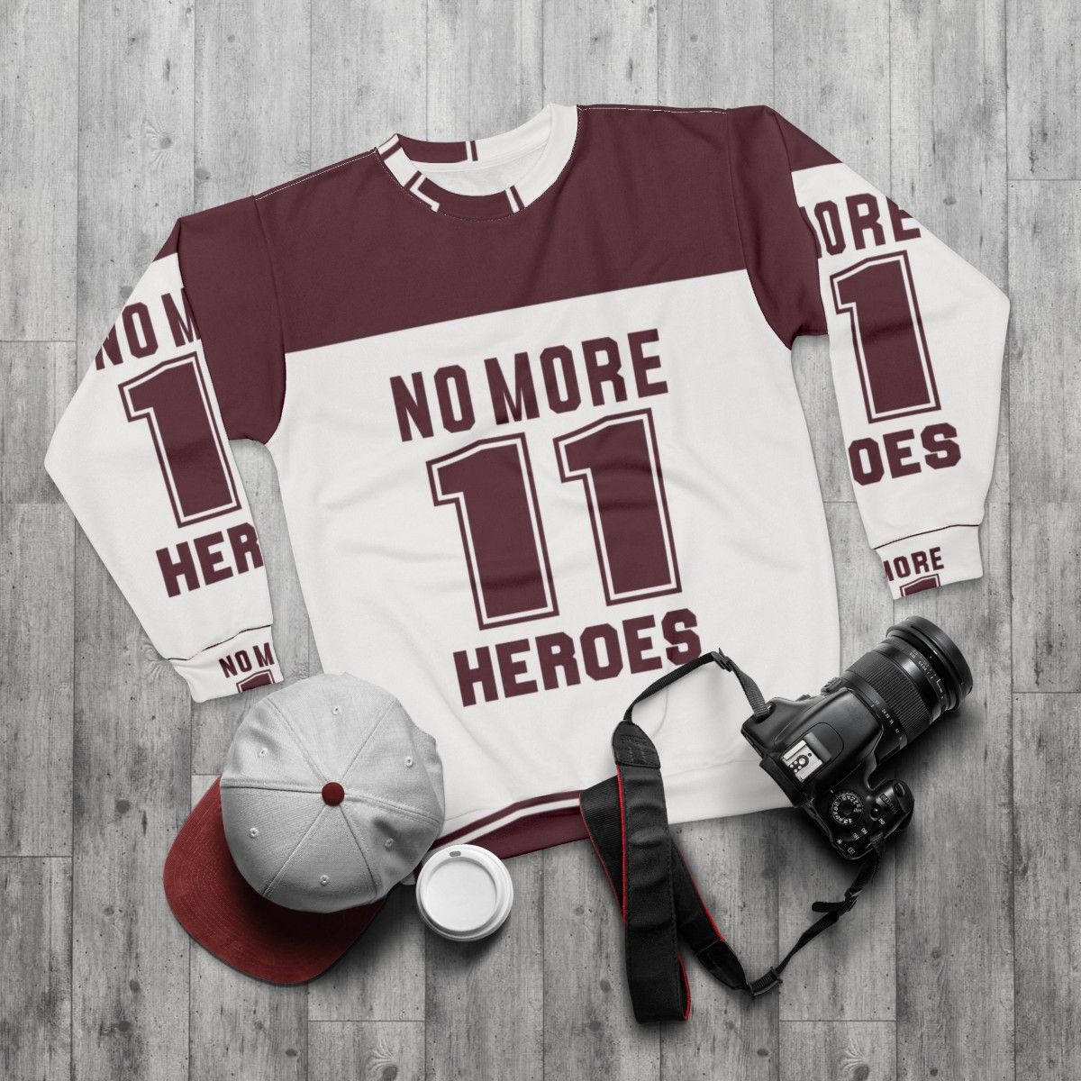 No More Heroes Dark Red Sweatshirt - flat lay