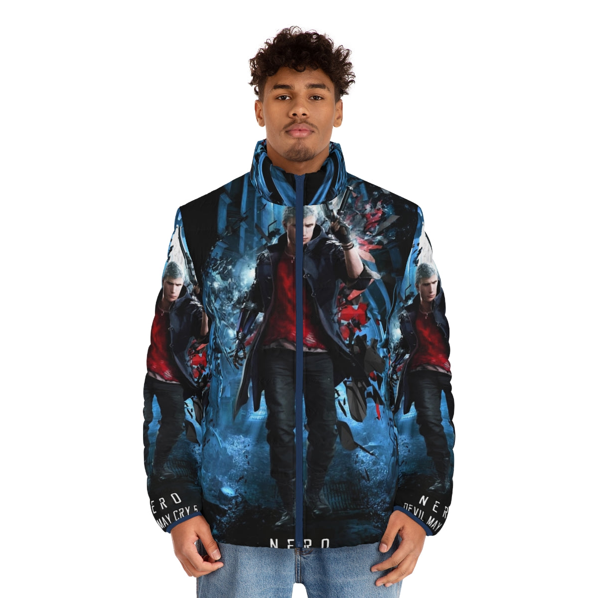 Nero Devil May Cry 5 Puffer Jacket featuring the protagonist of the game - men front