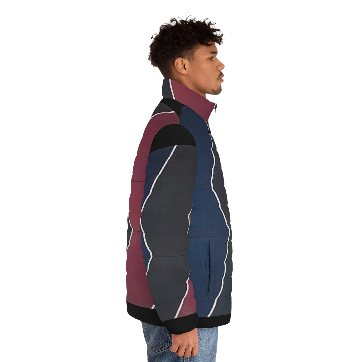 Thomas Downing Cut Series Puffer Jacket featuring vibrant color field art - men side right