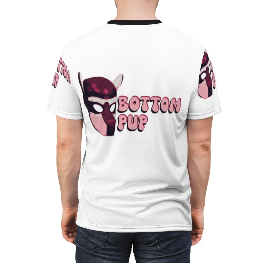 Model wearing a red dog mask printed on a high-quality t-shirt, perfect for puppy play and BDSM enthusiasts - men back