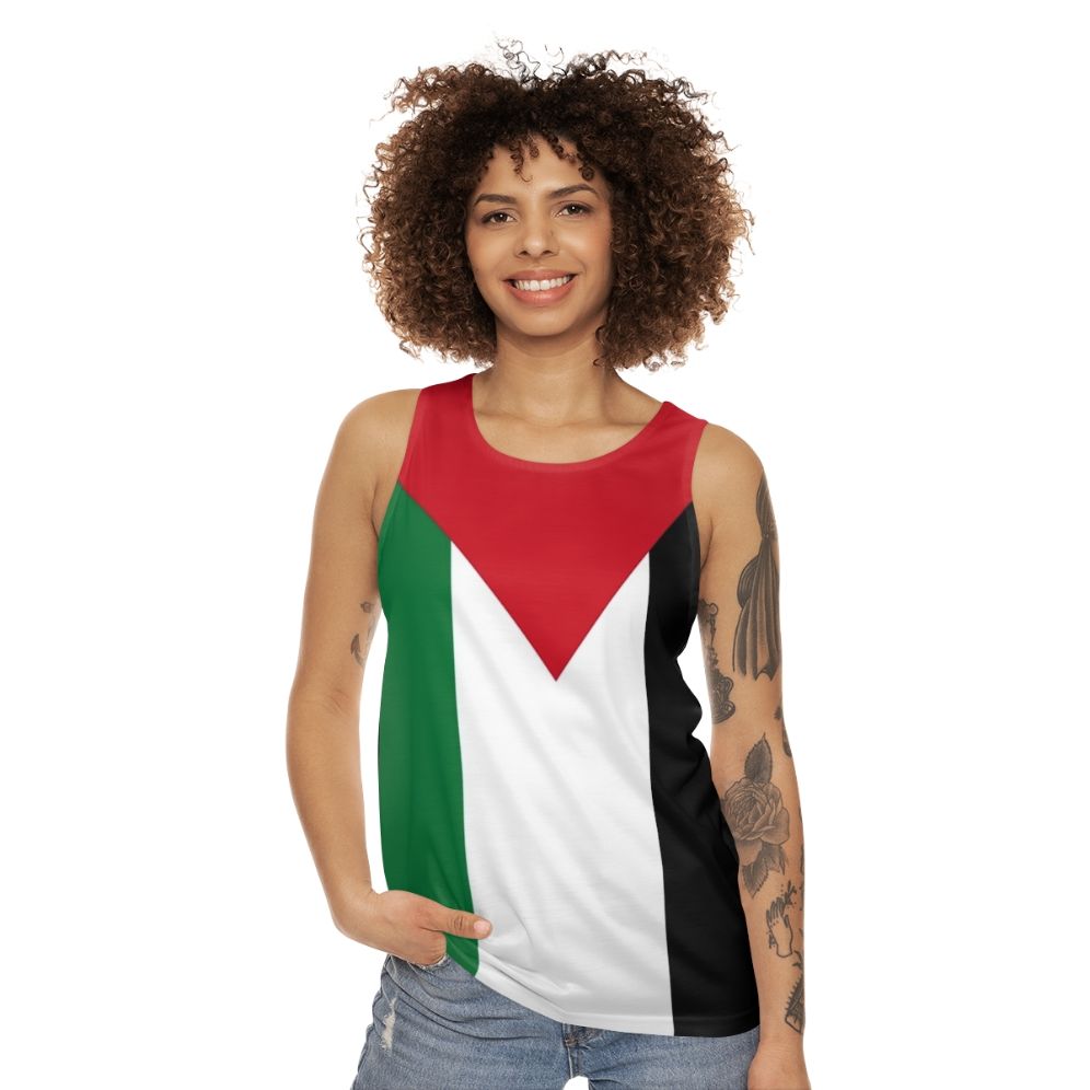 Unisex tank top featuring the flag of Palestine - women