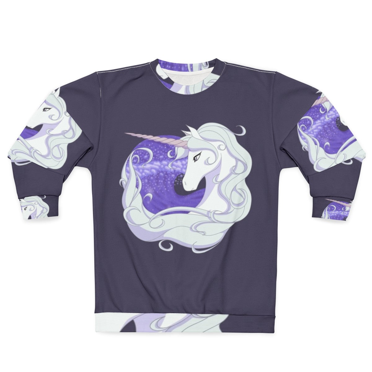 The Last Unicorn sweatshirt featuring a mythical unicorn swimming through ocean waves