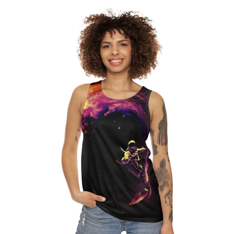 Cosmic surfing unisex galaxy tank top - women