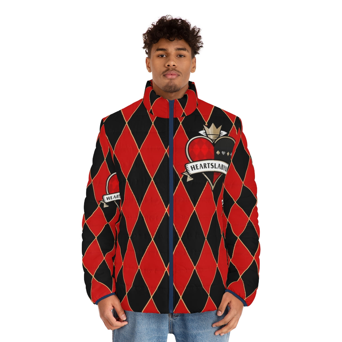 Heartslabyul Puffer Jacket featuring characters from Twisted Wonderland - men front