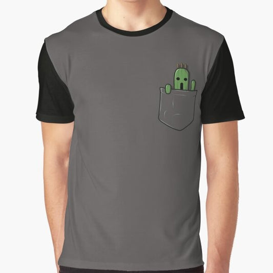 A graphic tee featuring a cute little pocket cactuar from the Final Fantasy video game series.