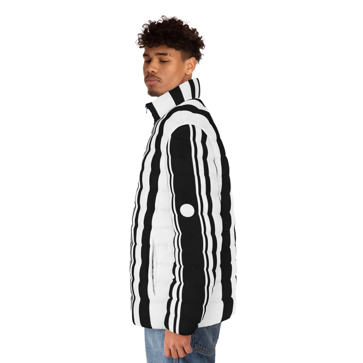 Doppler Effect Puffer Jacket with Physics-Inspired Design - men side left