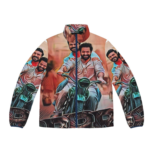 RRR Movie Puffer Jacket featuring the iconic imagery from the hit Indian film