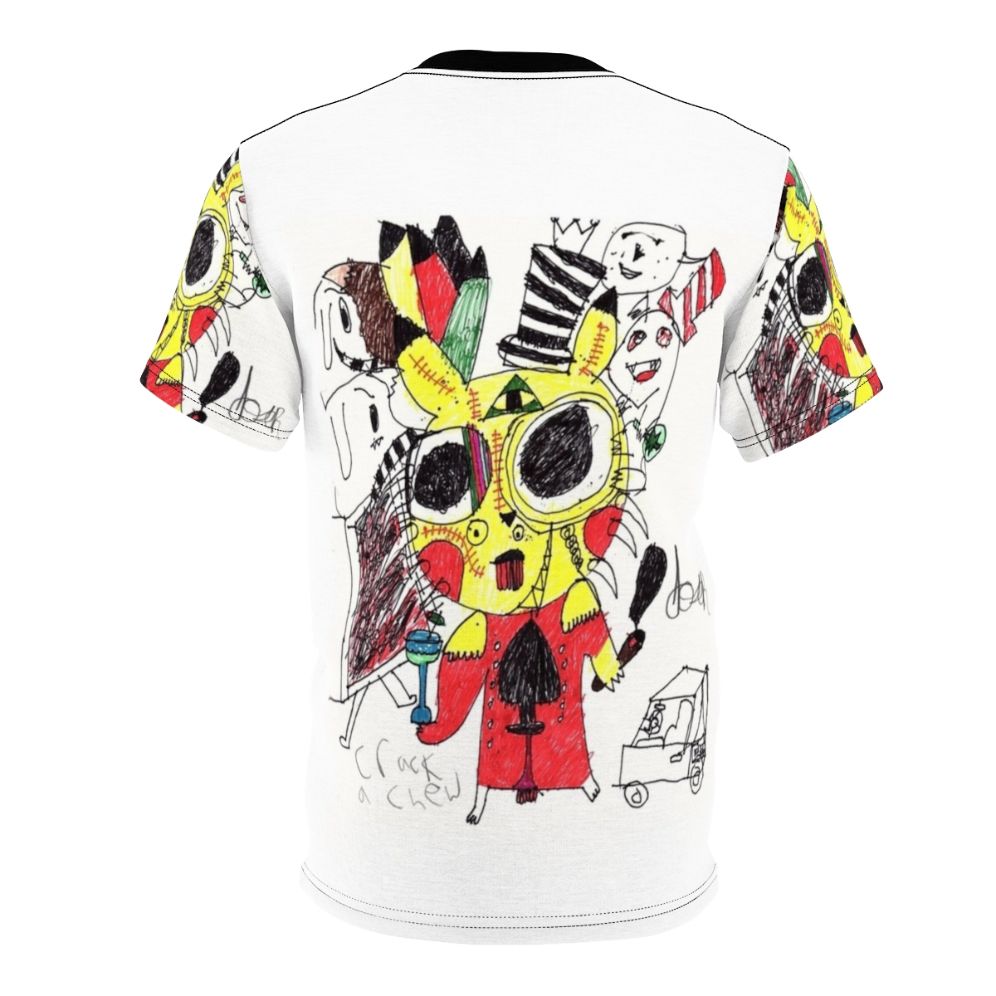 Vibrant psychedelic abstract t-shirt design with quirky, morphing elements - Back