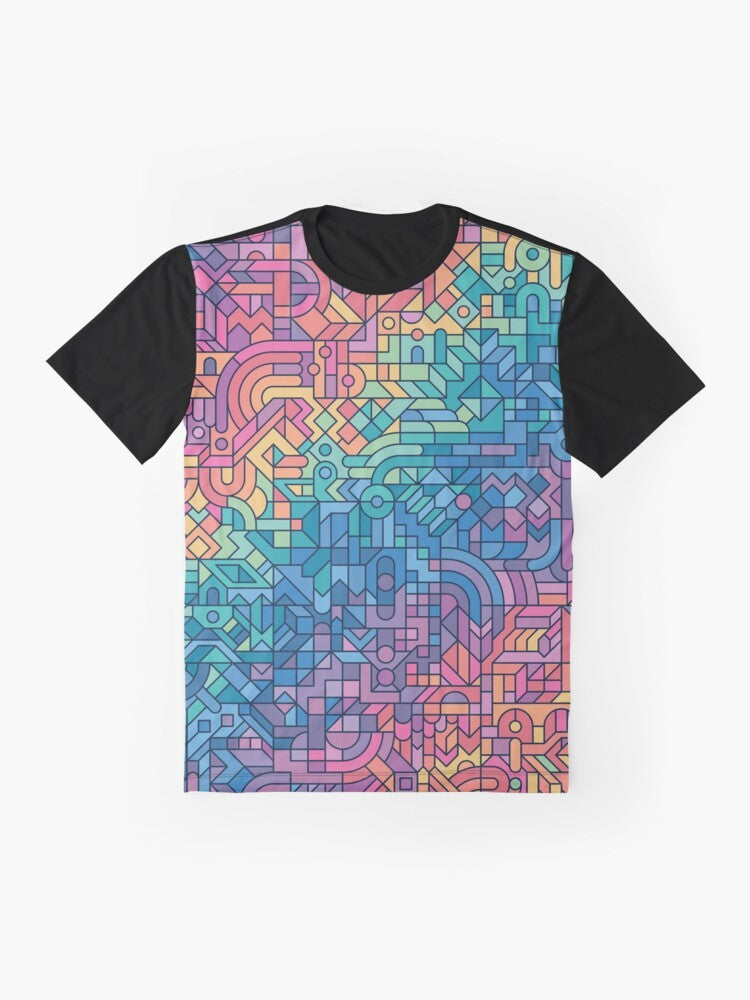 Colorful chaos abstract graphic design on a t-shirt - Flat lay