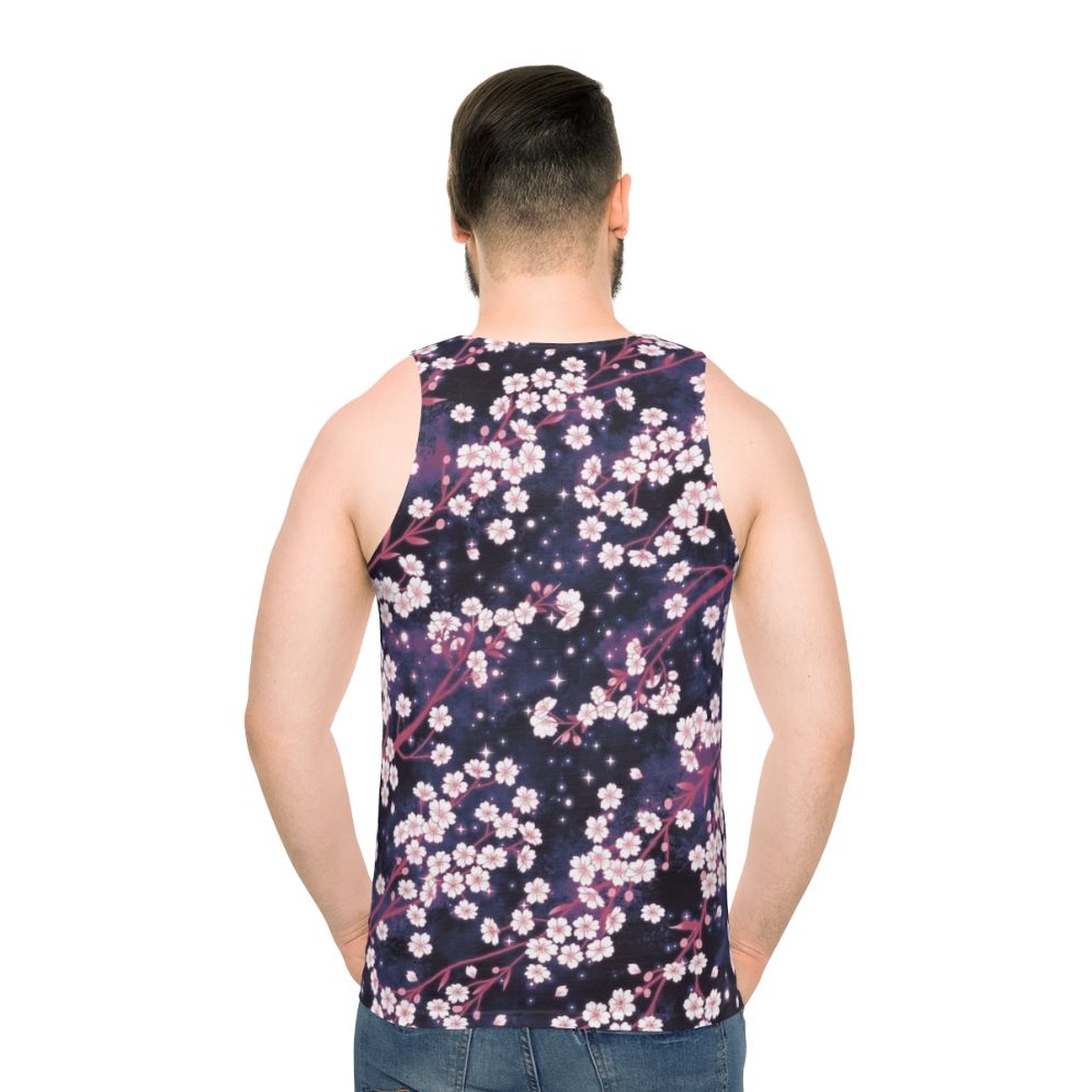 Sakura Galaxy Unisex Tank Top with Celestial Floral Design - men back