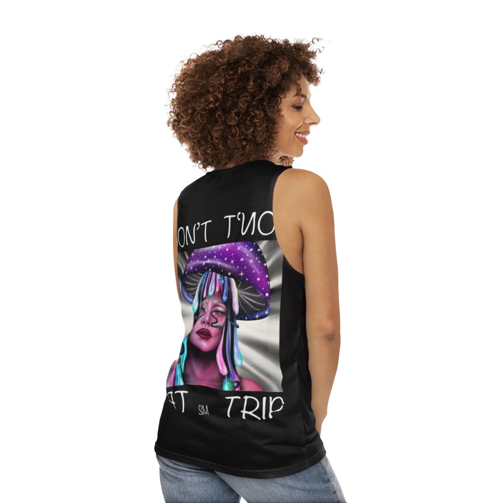 Trippy psychedelic mushroom hippie unisex tank top - women back