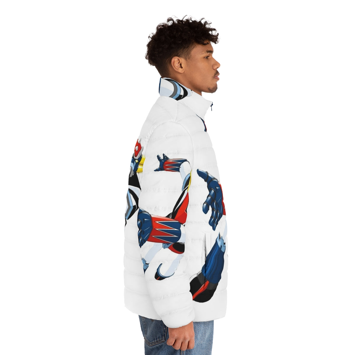 Grandizer Go Puffer Jacket with Iconic Japanese Robot Anime Design - men side right