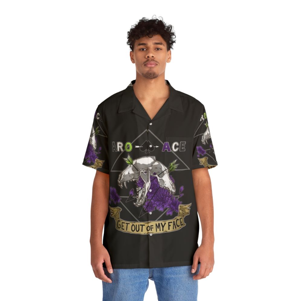 Aro ace pride Hawaiian shirt with skull and floral pattern - Lifestyle