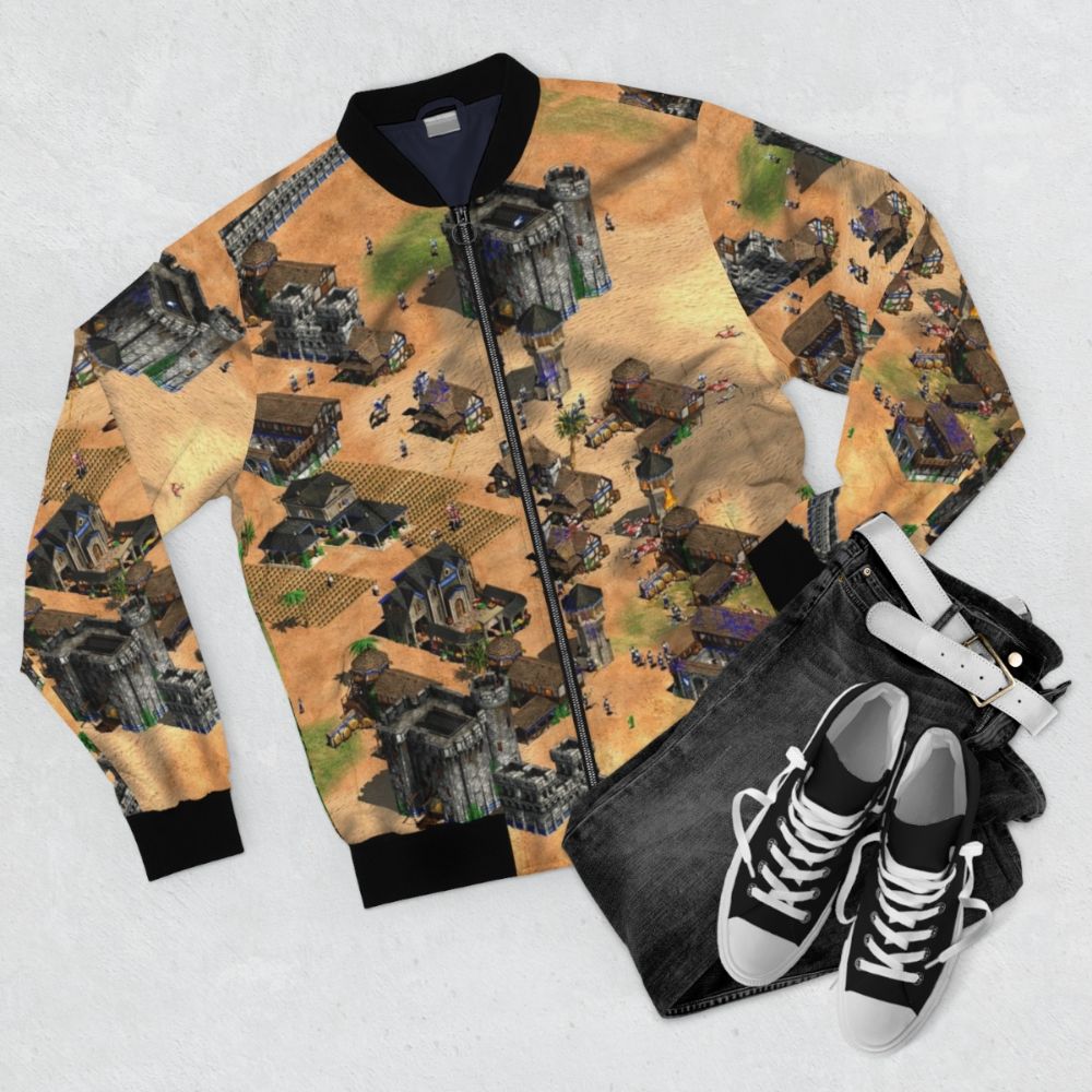 Vintage Age of Empires Gaming Bomber Jacket - Flat lay