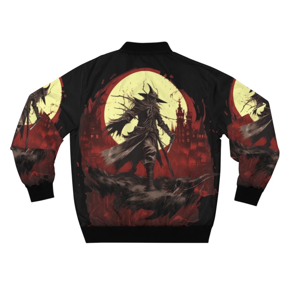 Bloodborne-inspired bomber jacket with horror-themed design, featuring eldritch and dark fantasy elements. - Back