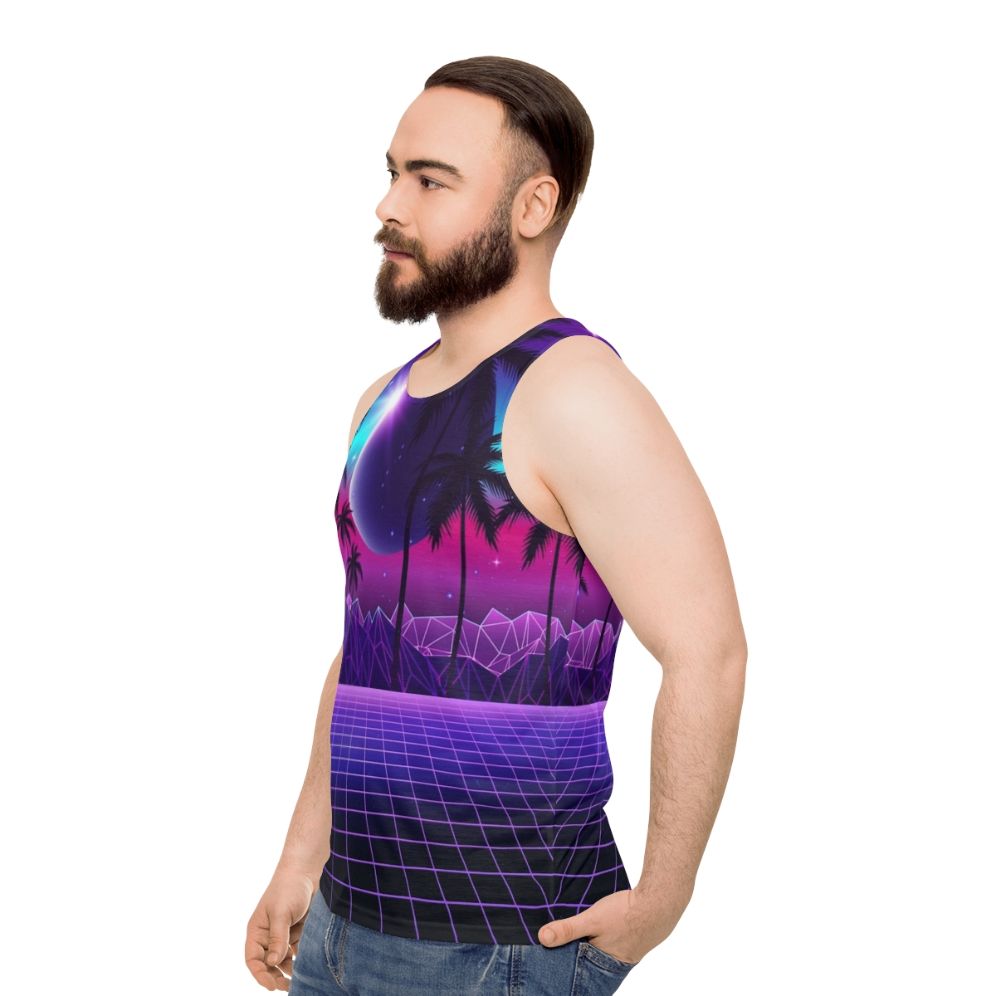 Retro aesthetic neon sunset unisex tank top - men side