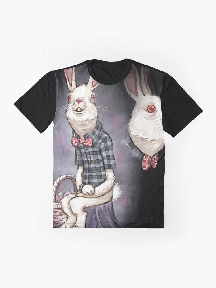 Happy rabbit design on a graphic t-shirt - Flat lay