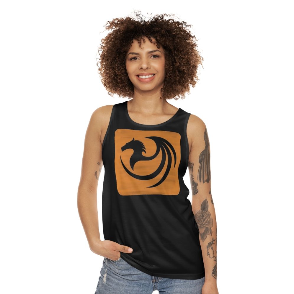 Unisex tank top featuring a mystic dragon and other legendary animals - women