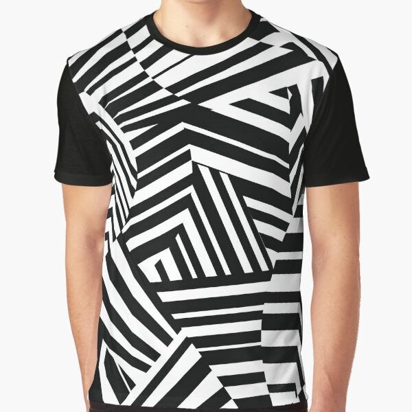 Minimalist dazzle camouflage graphic design on a modern t-shirt