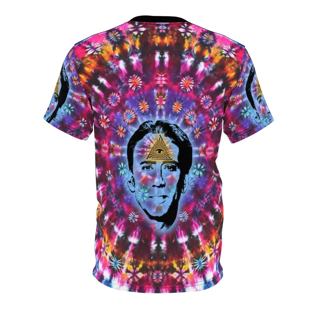 Tie dye t-shirt featuring a graphic design of Nicolas Cage's face - Back