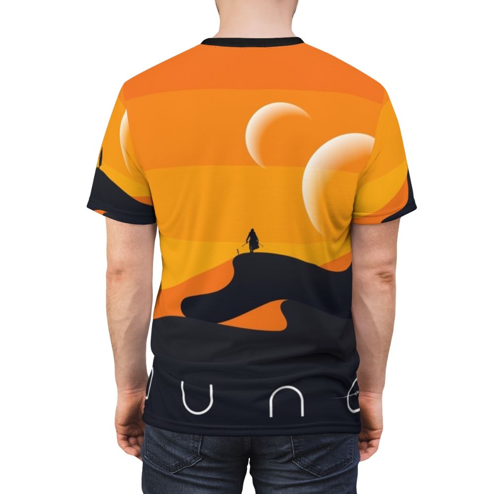 Dune 2021 Arrakis desert sci-fi movie t-shirt with sand worm and poster artwork - men back