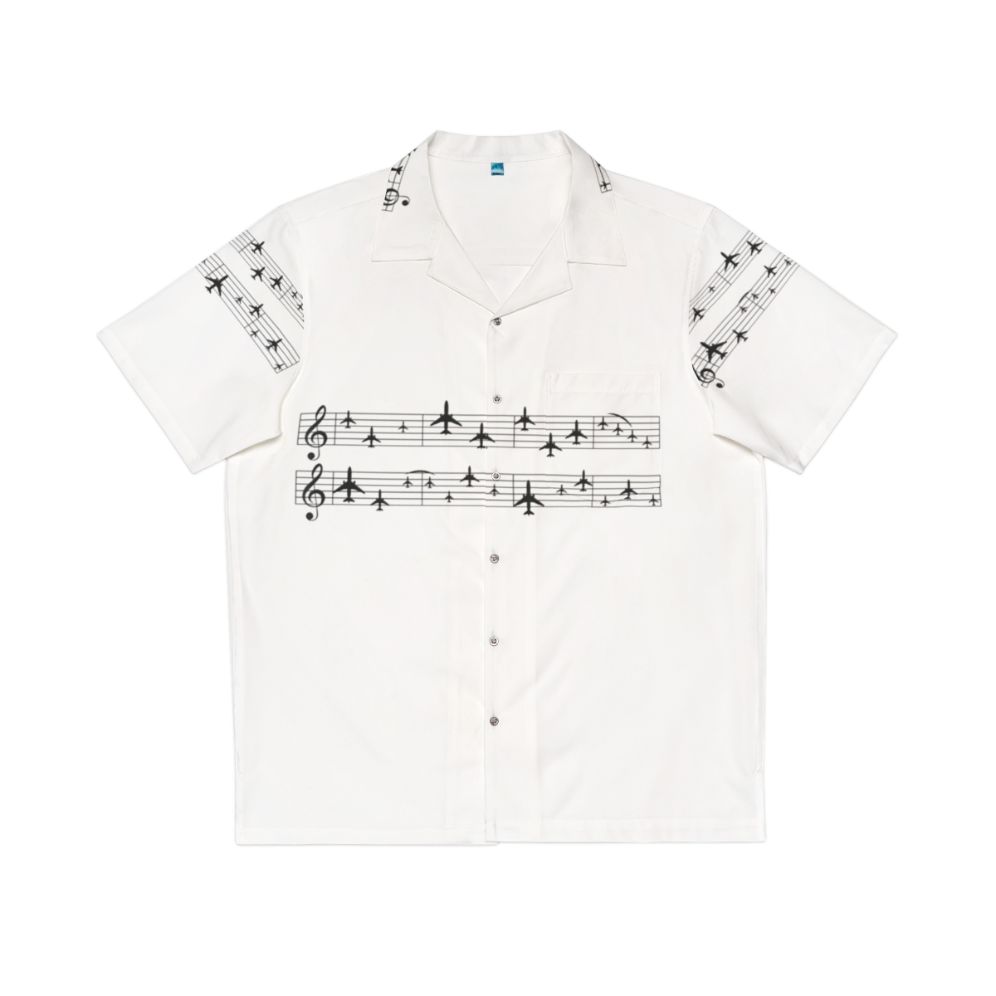 Vintage Hawaiian shirt with music staff and airplanes design