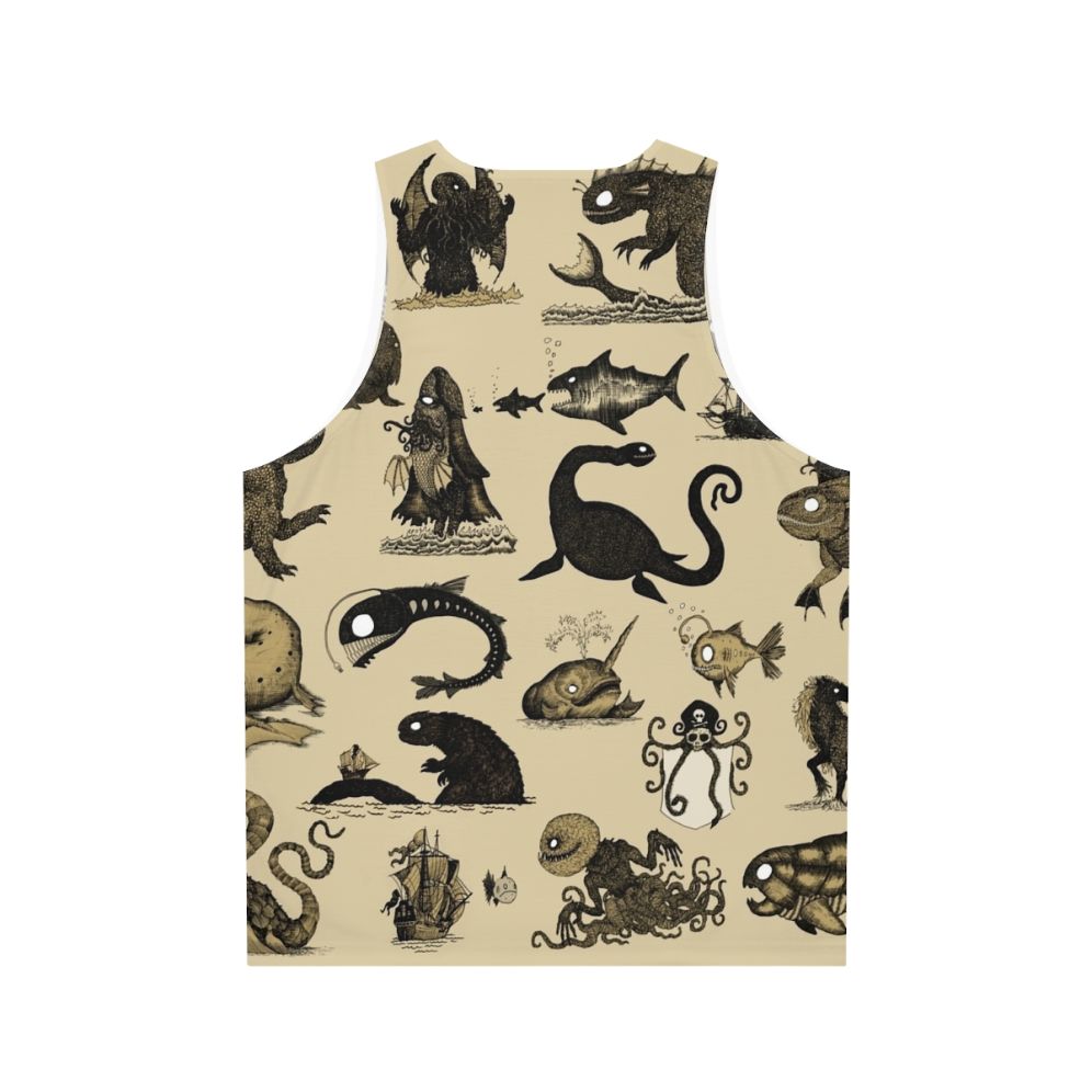 Unisex tank top with a pattern of mythical sea creatures - Back