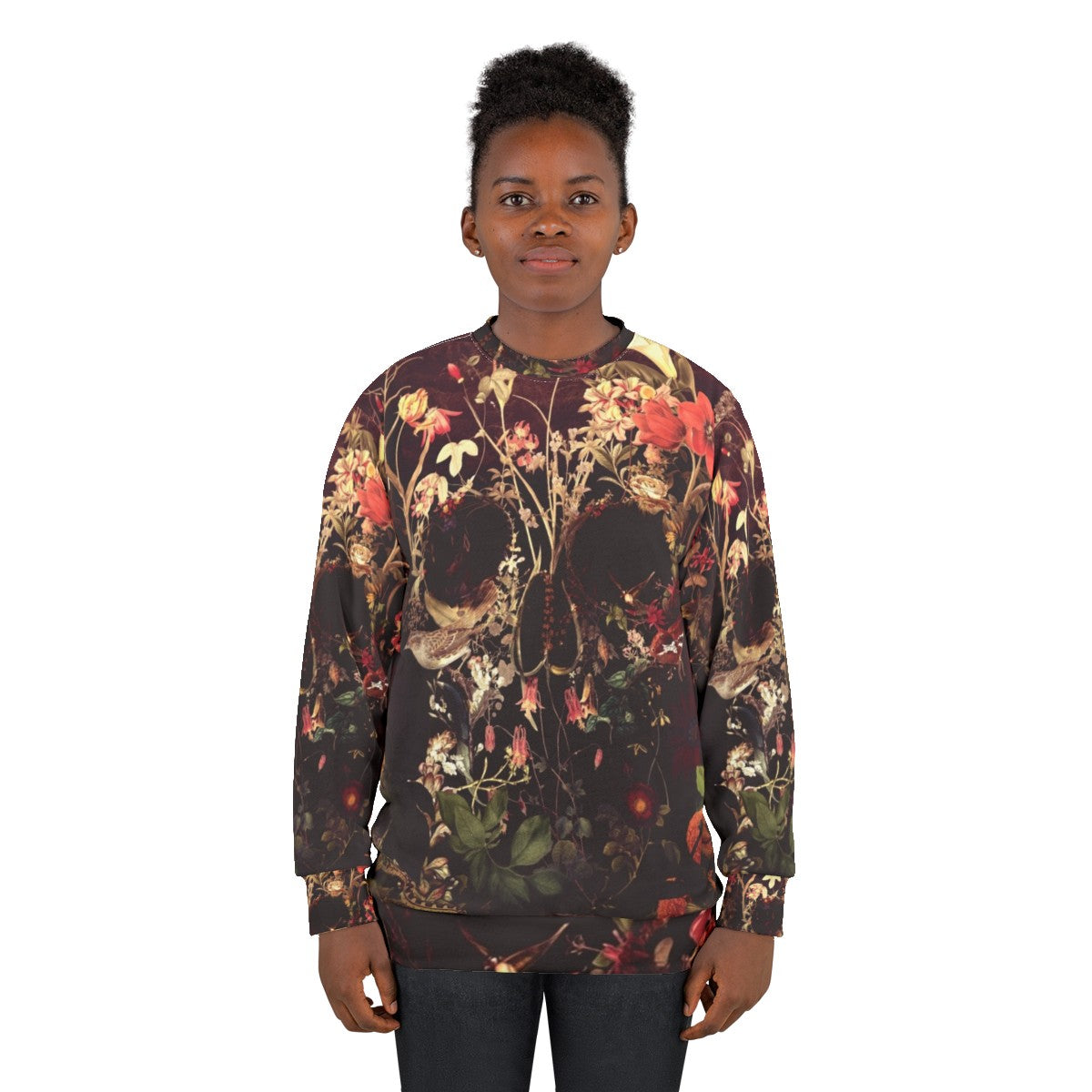 Bloom Skull Sweatshirt with Floral Gothic Skull Art - women