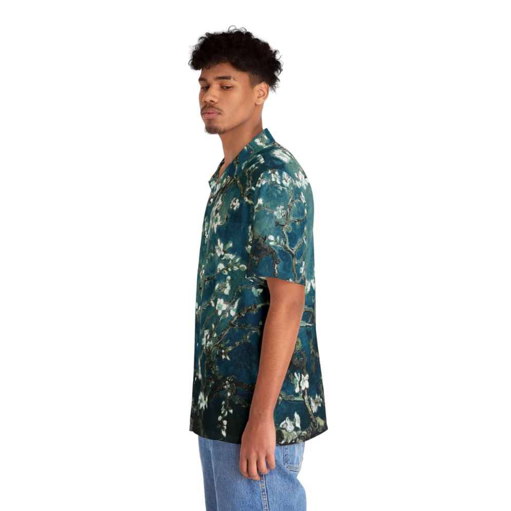 Dark Teal Van Gogh Almond Blossoms Hawaiian Shirt - People Left