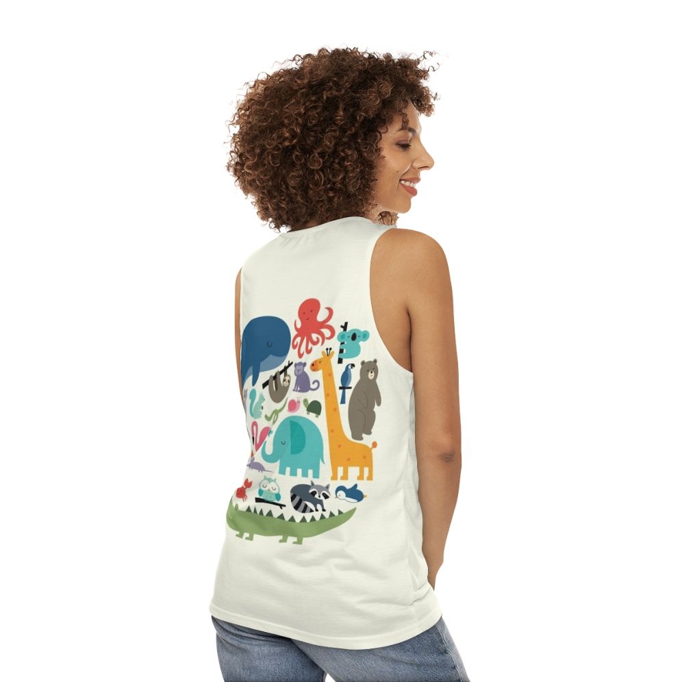 Unisex tank top with vibrant animal print design - women back