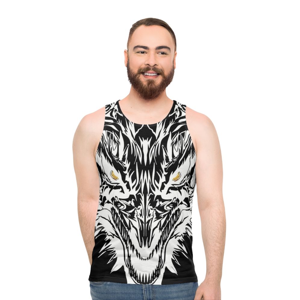 Unisex tank top with a mystical ice dragon graphic - men