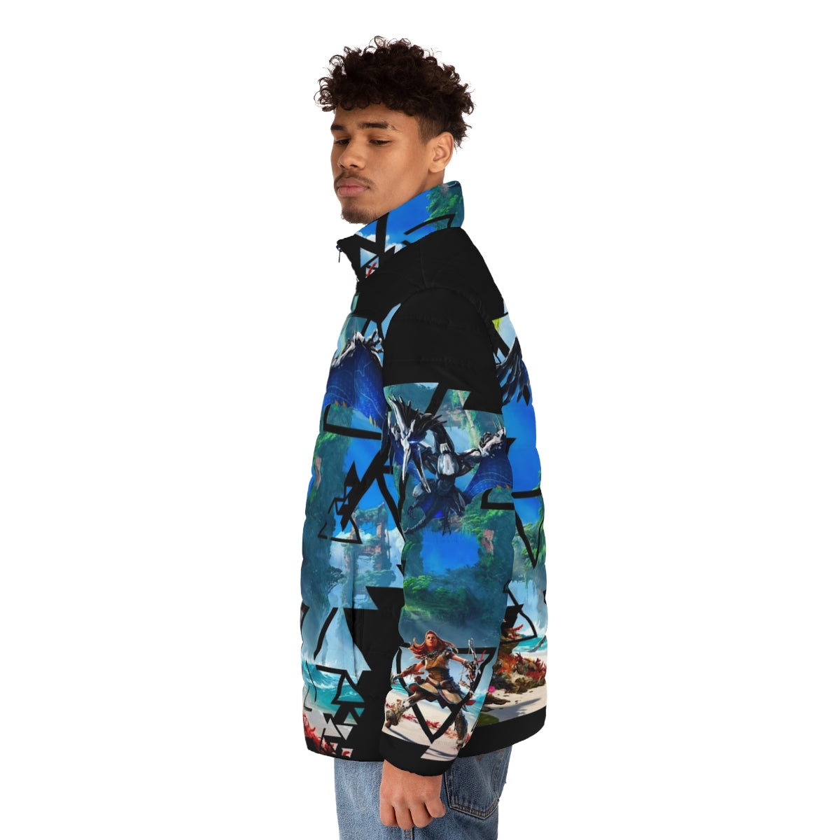 Horizon Forbidden West Aloy Puffer Jacket featuring the protagonist Aloy from the PlayStation video game series - men side left