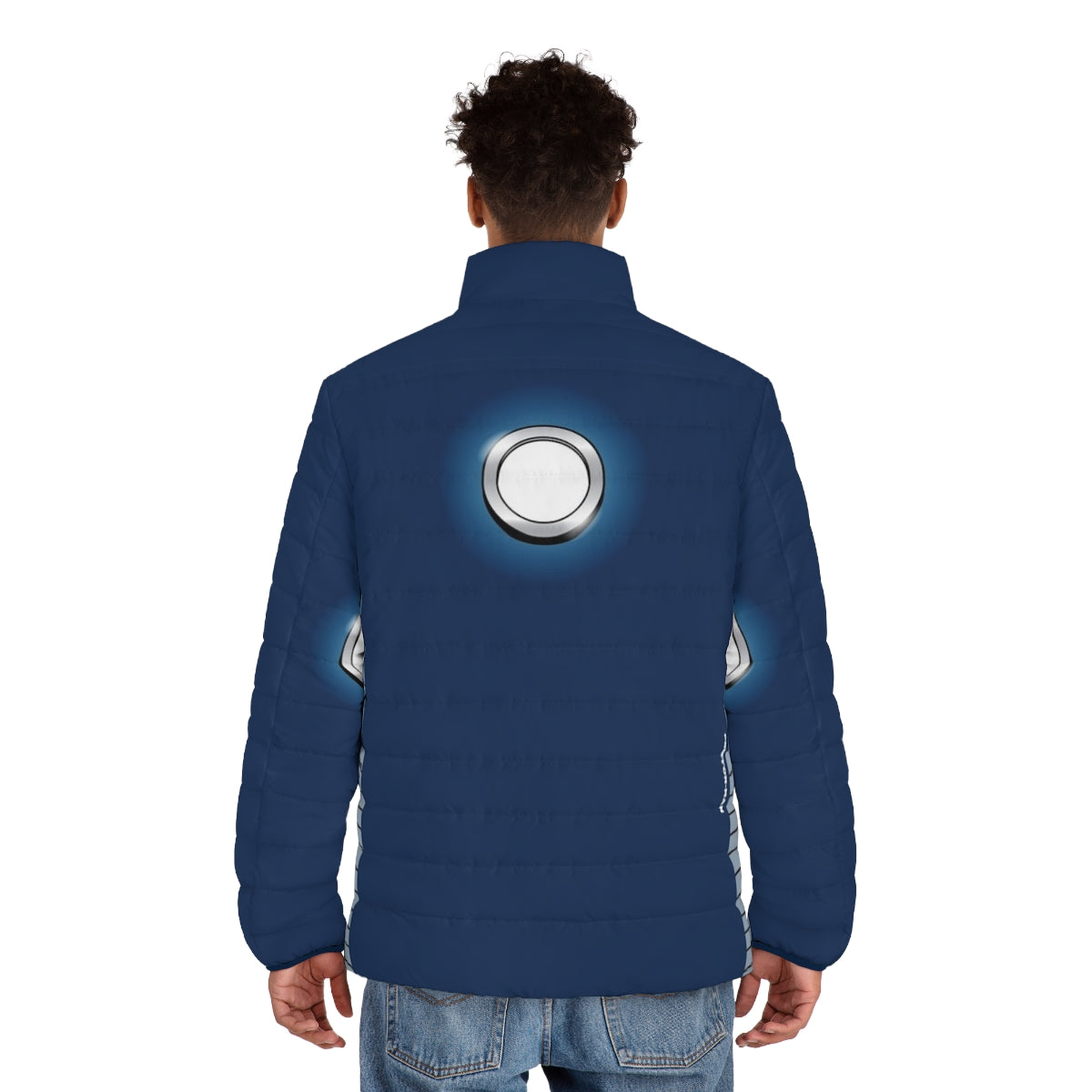 Proton Man Puffer Jacket with a superhero design to inspire cancer patients - men back