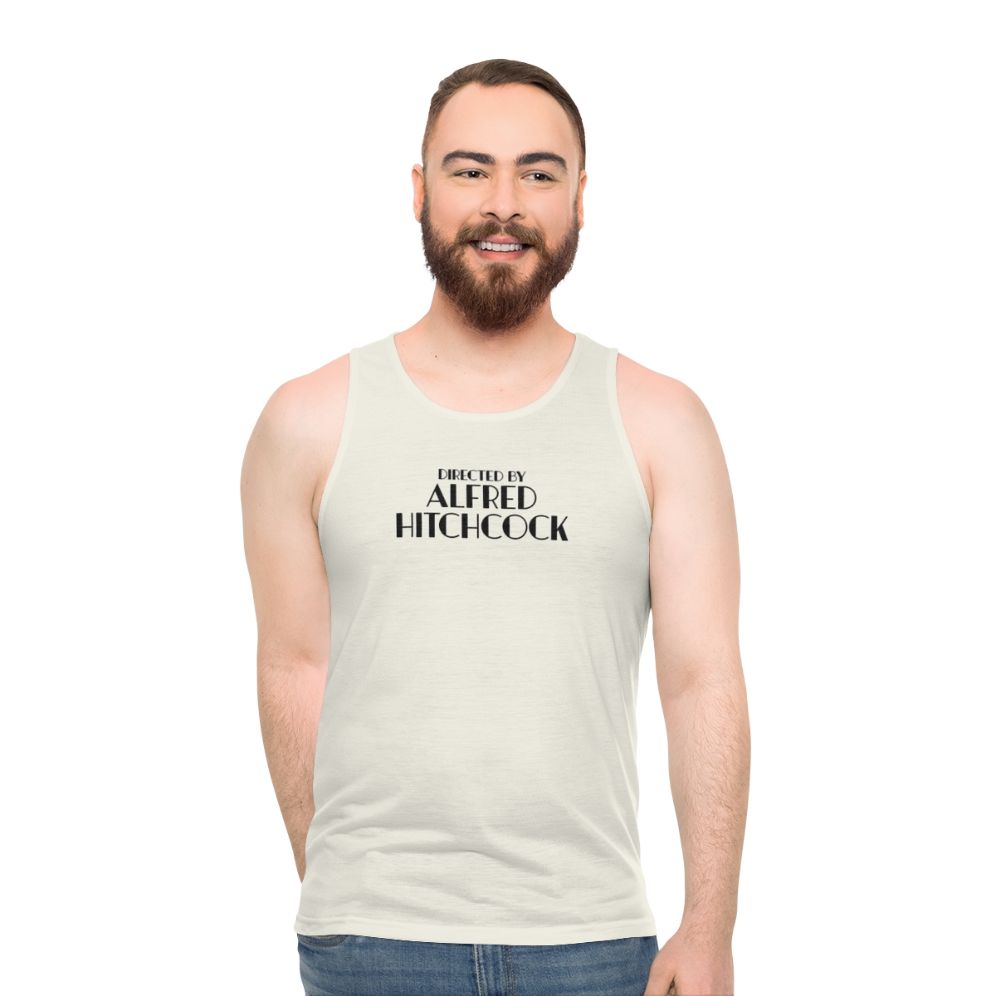 Unisex tank top featuring the text "Directed By Alfred Hitchcock" - men