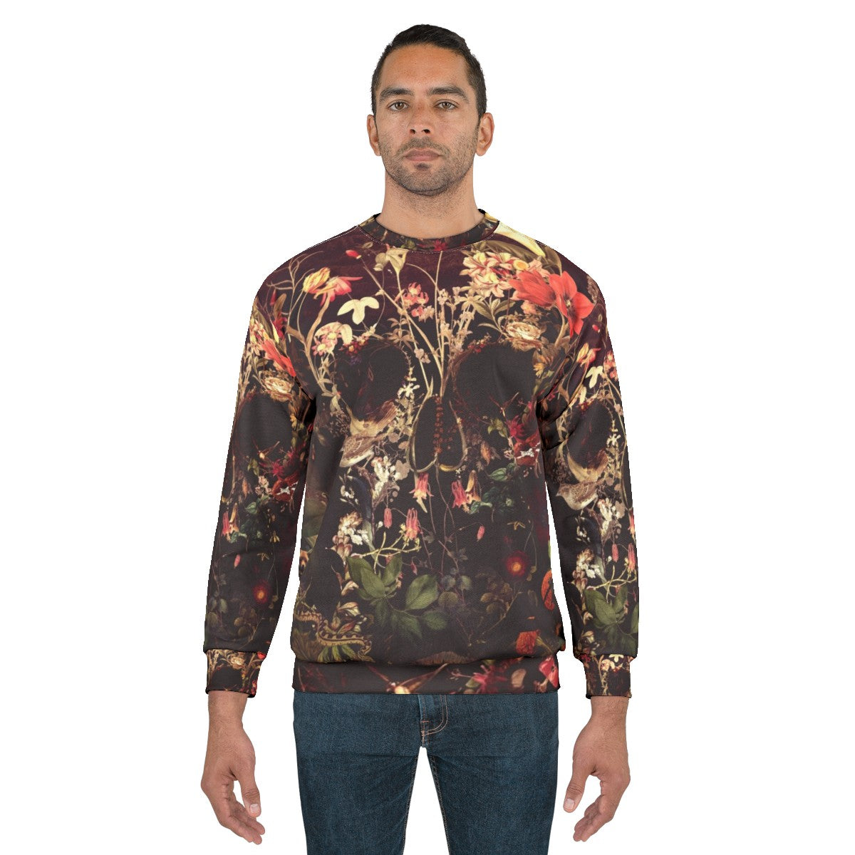 Bloom Skull Sweatshirt with Floral Gothic Skull Art - men