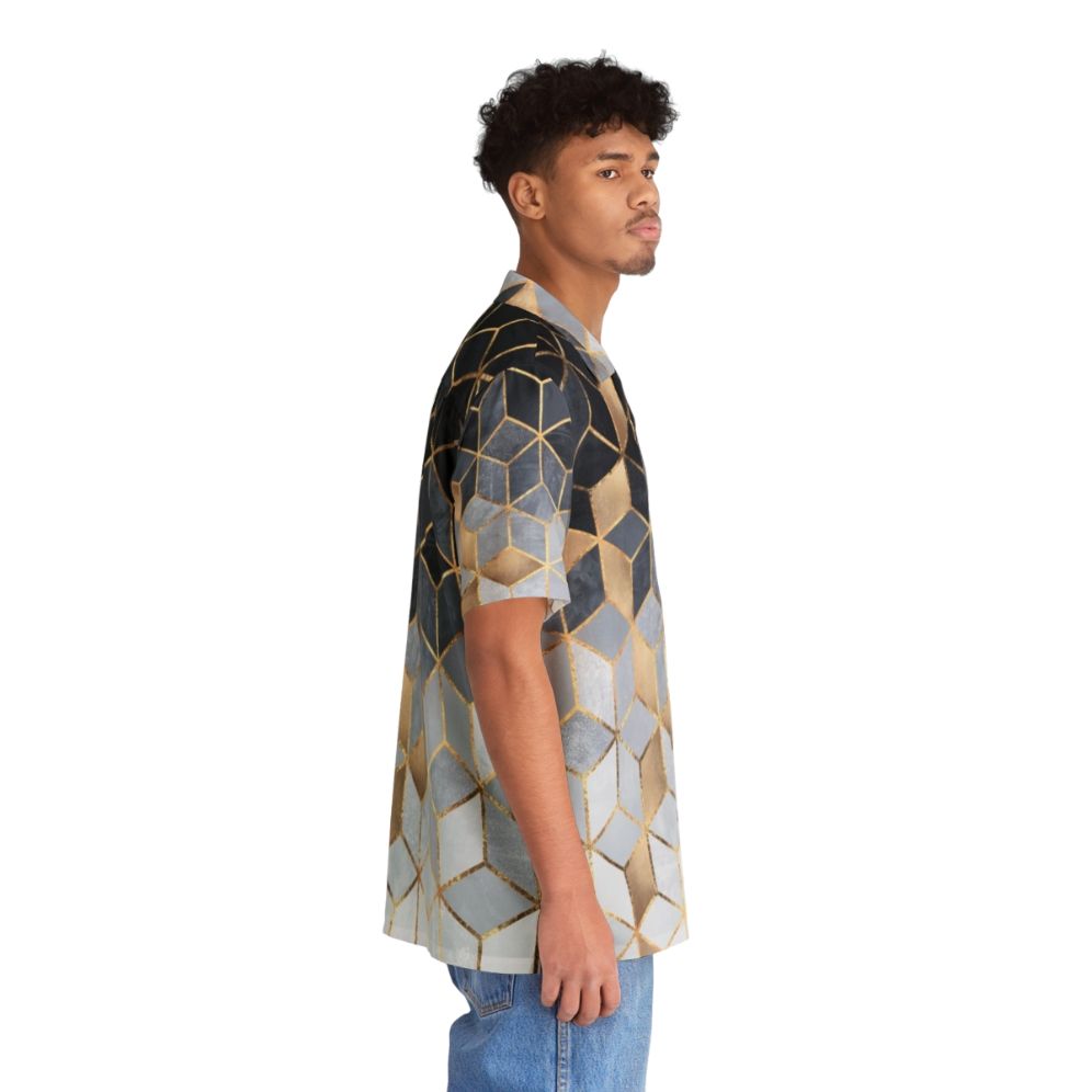 Soft blue gradient cubes geometric pattern Hawaiian shirt - People Pight