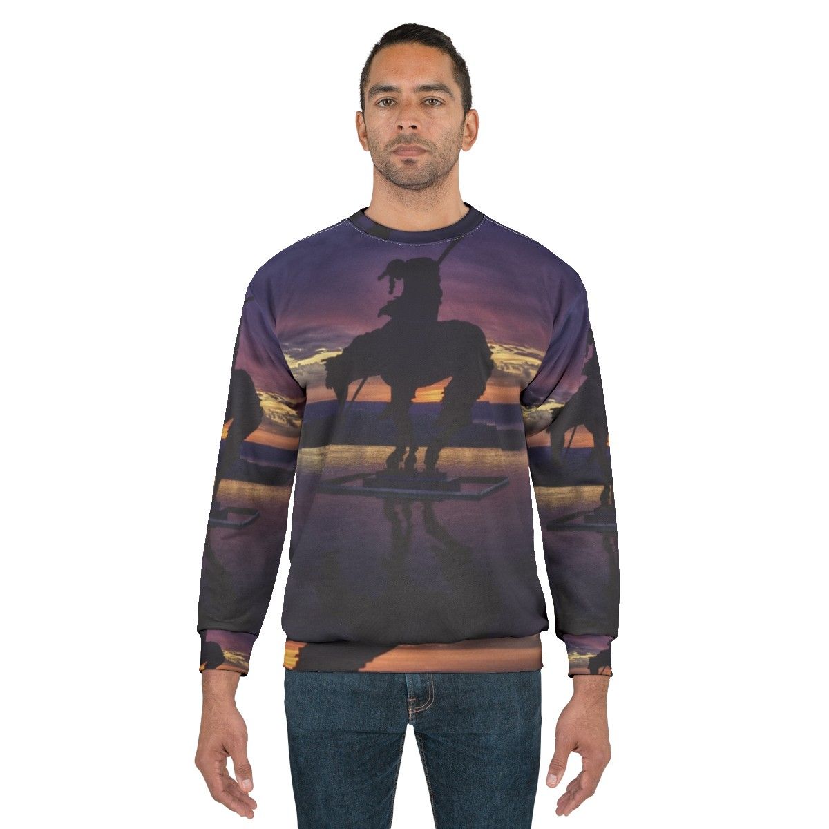 Sunset Sweatshirt Featuring Vibrant Native American-Inspired Artwork - men