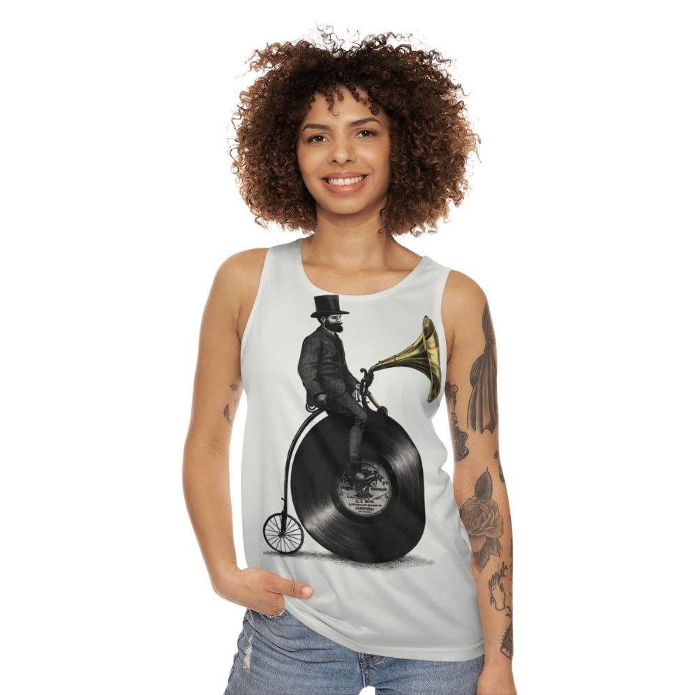 Vintage Music Man Unisex Tank Top with Retro Graphic Art Design - women