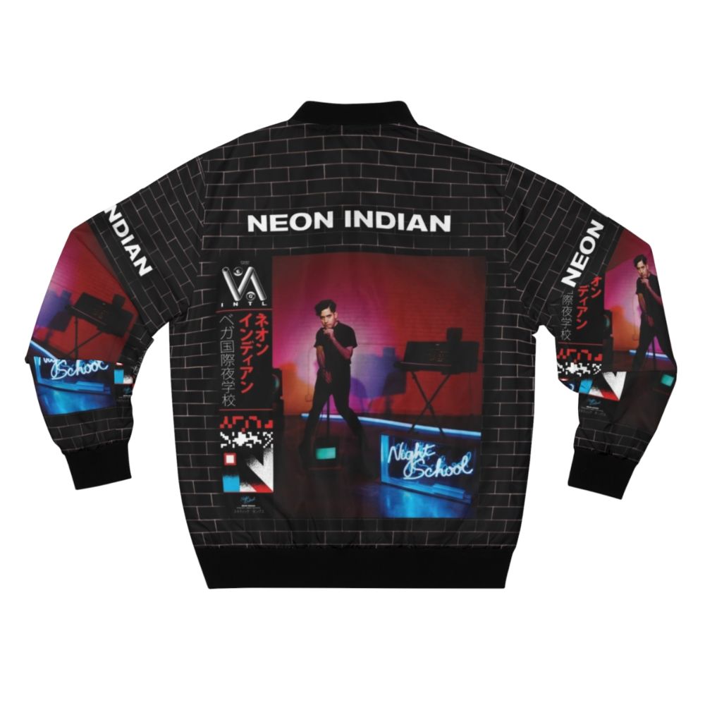 Neon Indian bomber jacket with retro electronic music and indie band graphics - Back