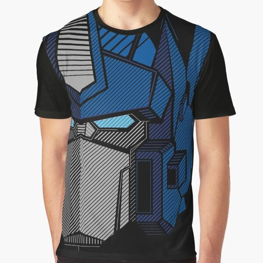 Optimus Prime graphic t-shirt with transformers, mecha, and anime-inspired design