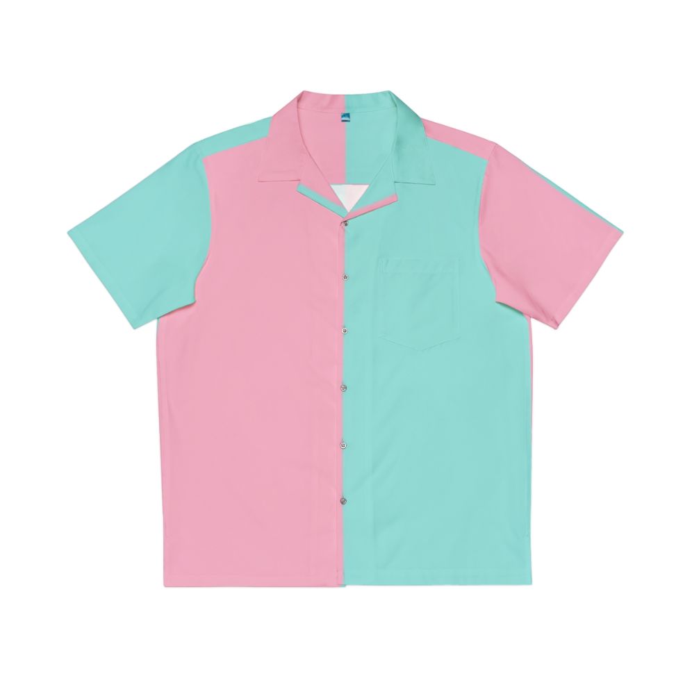 Pastel Geometric Half Pink and Blue Hawaiian Shirt