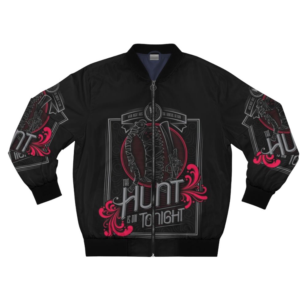 Gothic-inspired bomber jacket with dark video game influences from Bloodborne and Dark Souls