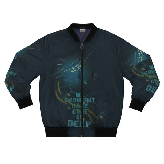 Subnautica Leviathan inspired bomber jacket with dark blue and green colors